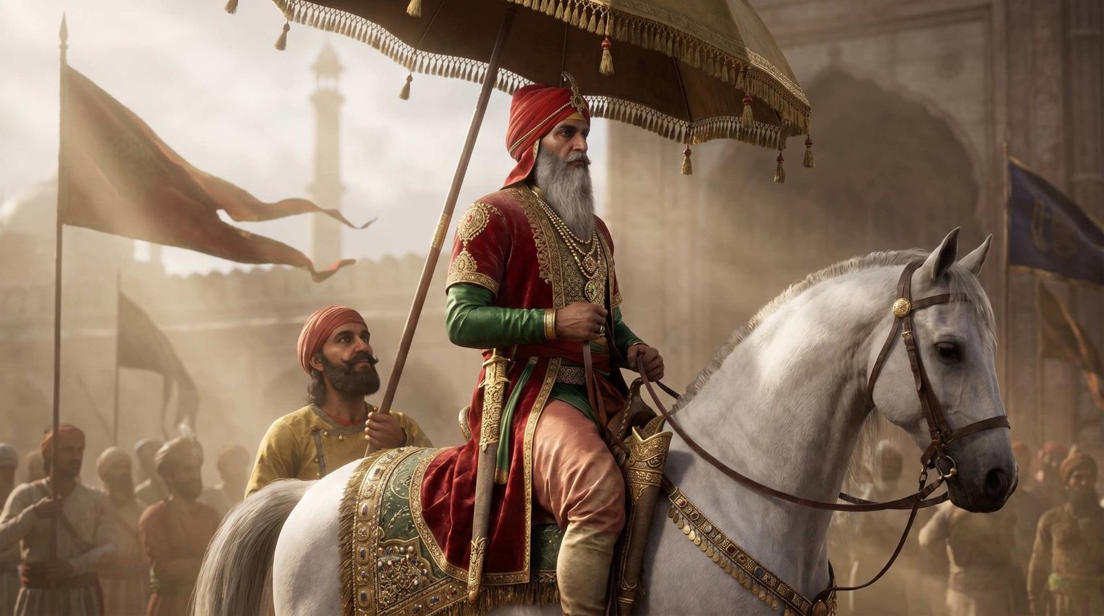 Guru Gobind Singh Ji addressing the Khalsa — devotional canvas art